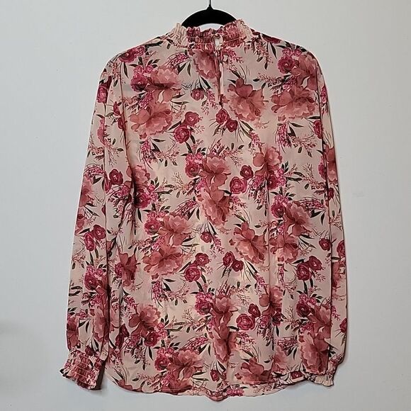 2X TORRID LIGHTWEIGHT CHIFFON FLORAL LONG SLEEVE PINK RED BLOUSE TOP - Picture 10 of 10